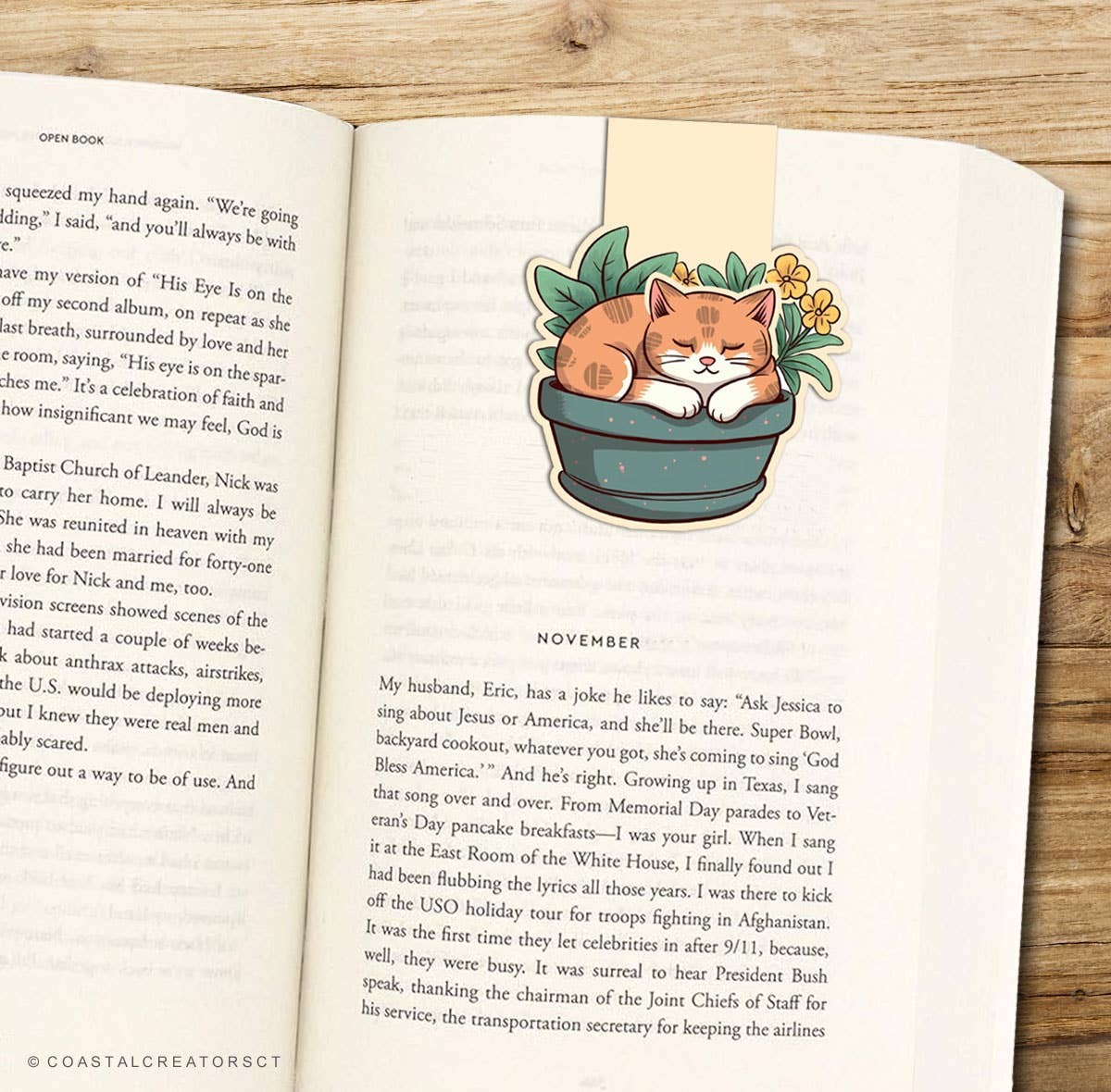 Sleeping Cat Plant Reversible Magnetic Bookmark