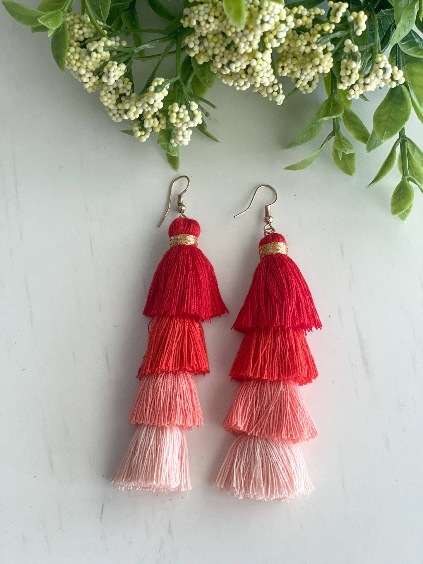 Free Fall Tassel Earrings "Reds"