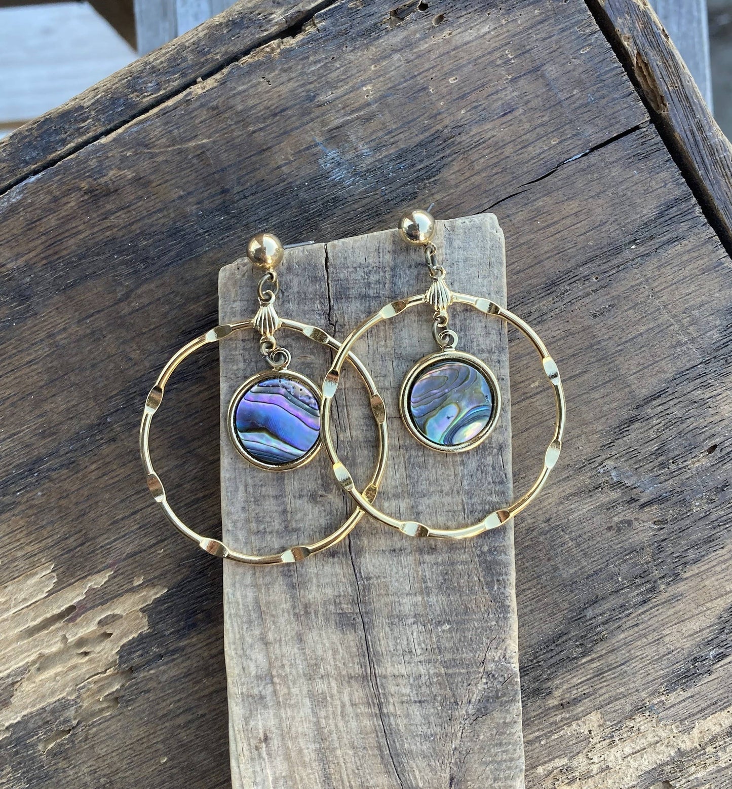 Abalone Shell & Gold Hoop Earrings
