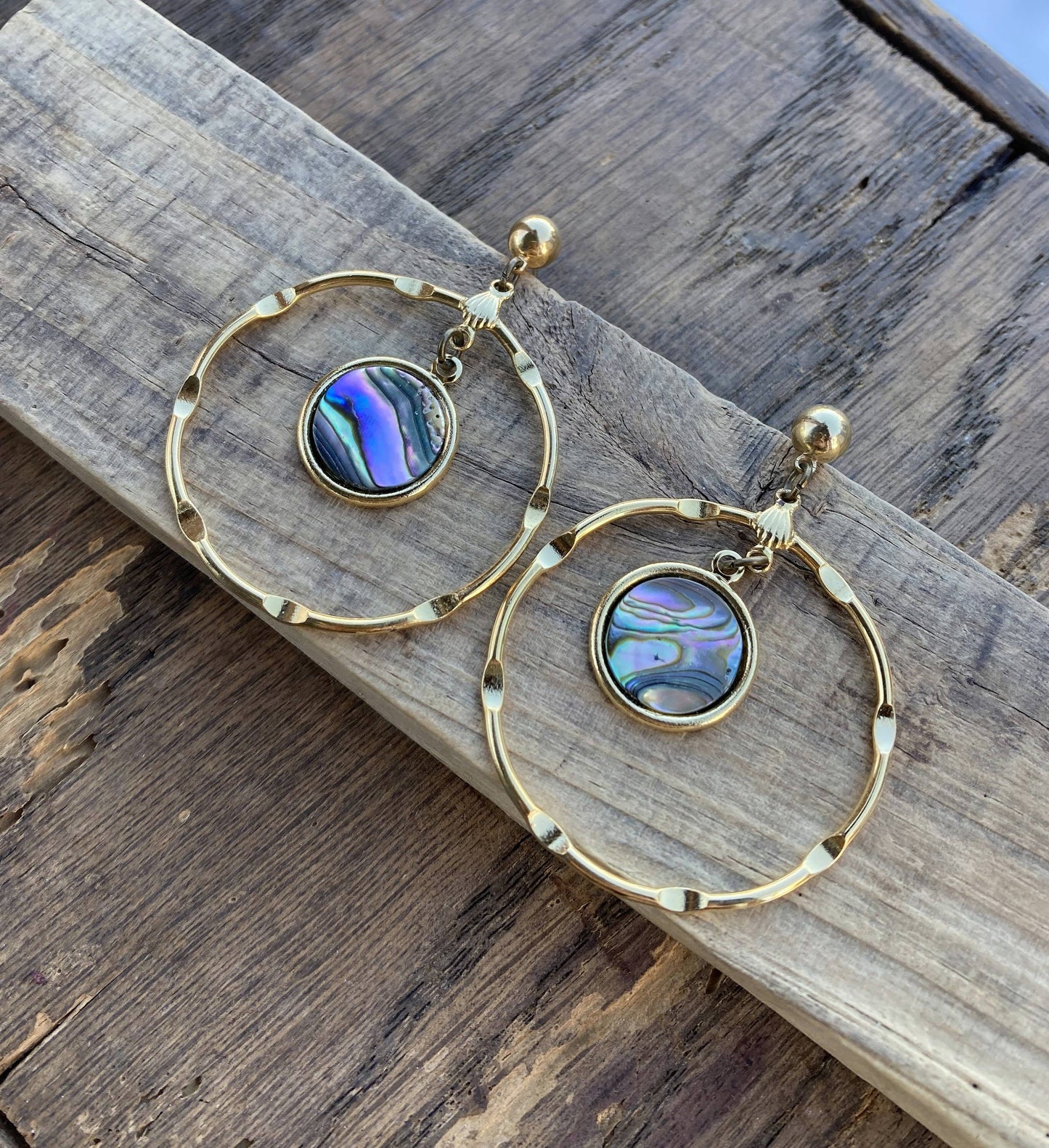 Abalone Shell & Gold Hoop Earrings