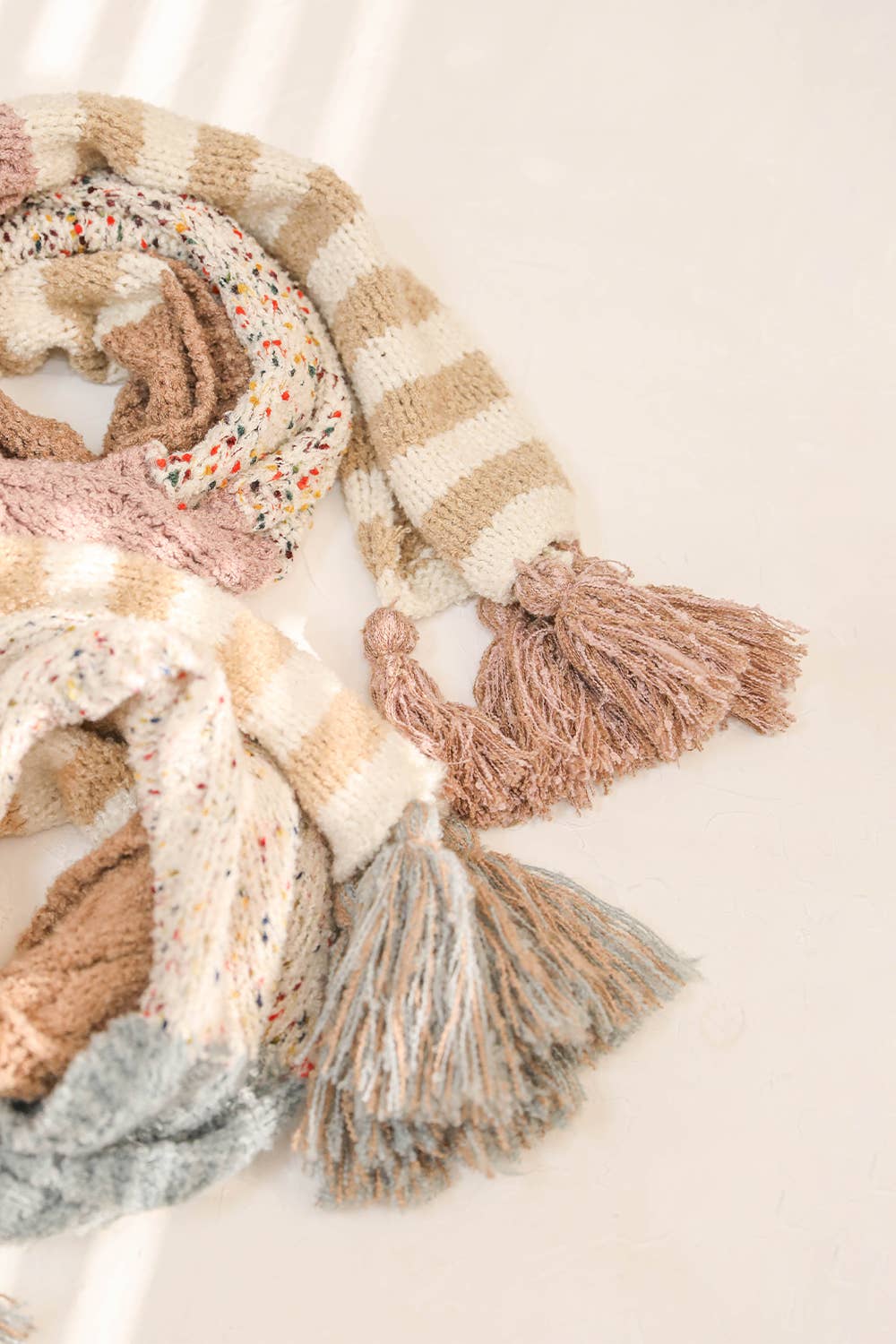 Boho Speckle Stripe Tassel Scarf