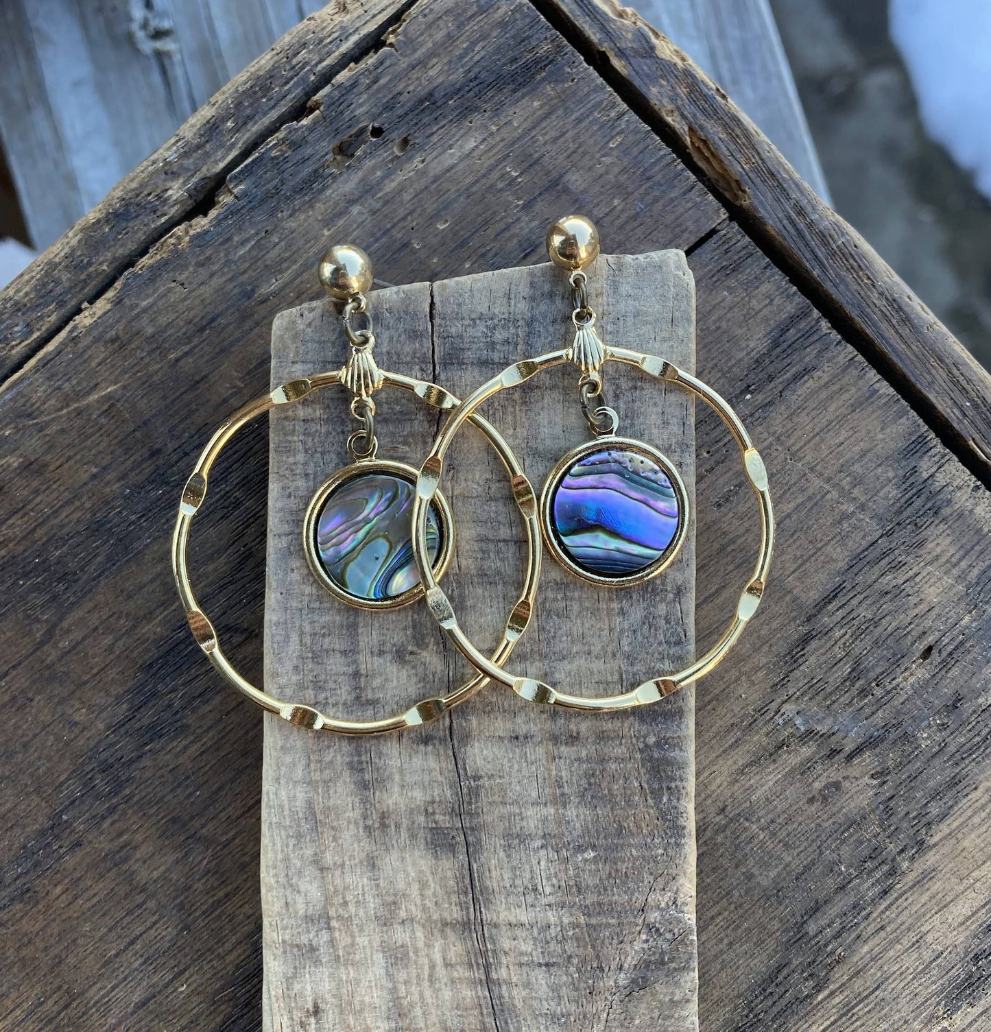 Abalone Shell & Gold Hoop Earrings