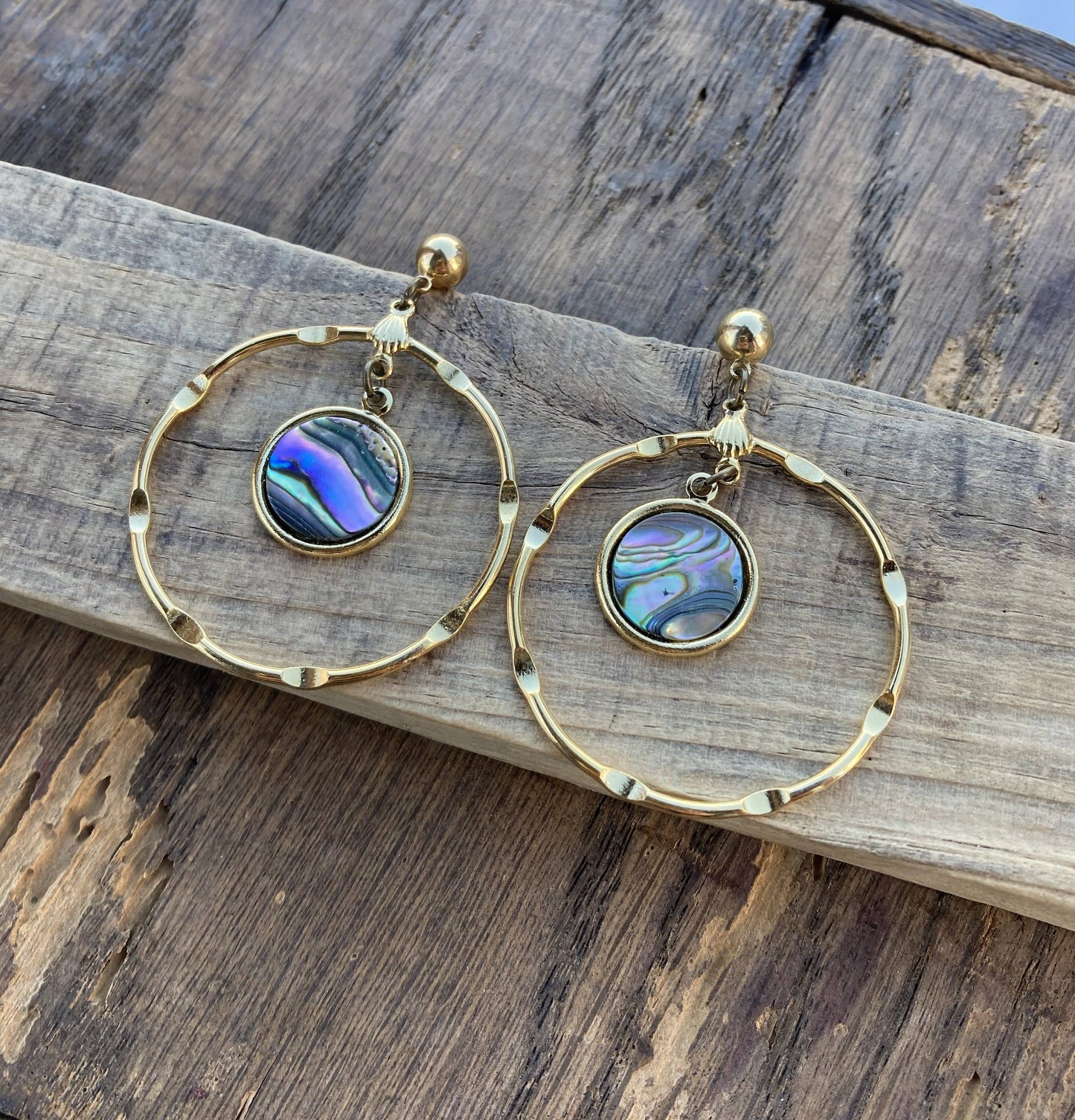Abalone Shell & Gold Hoop Earrings