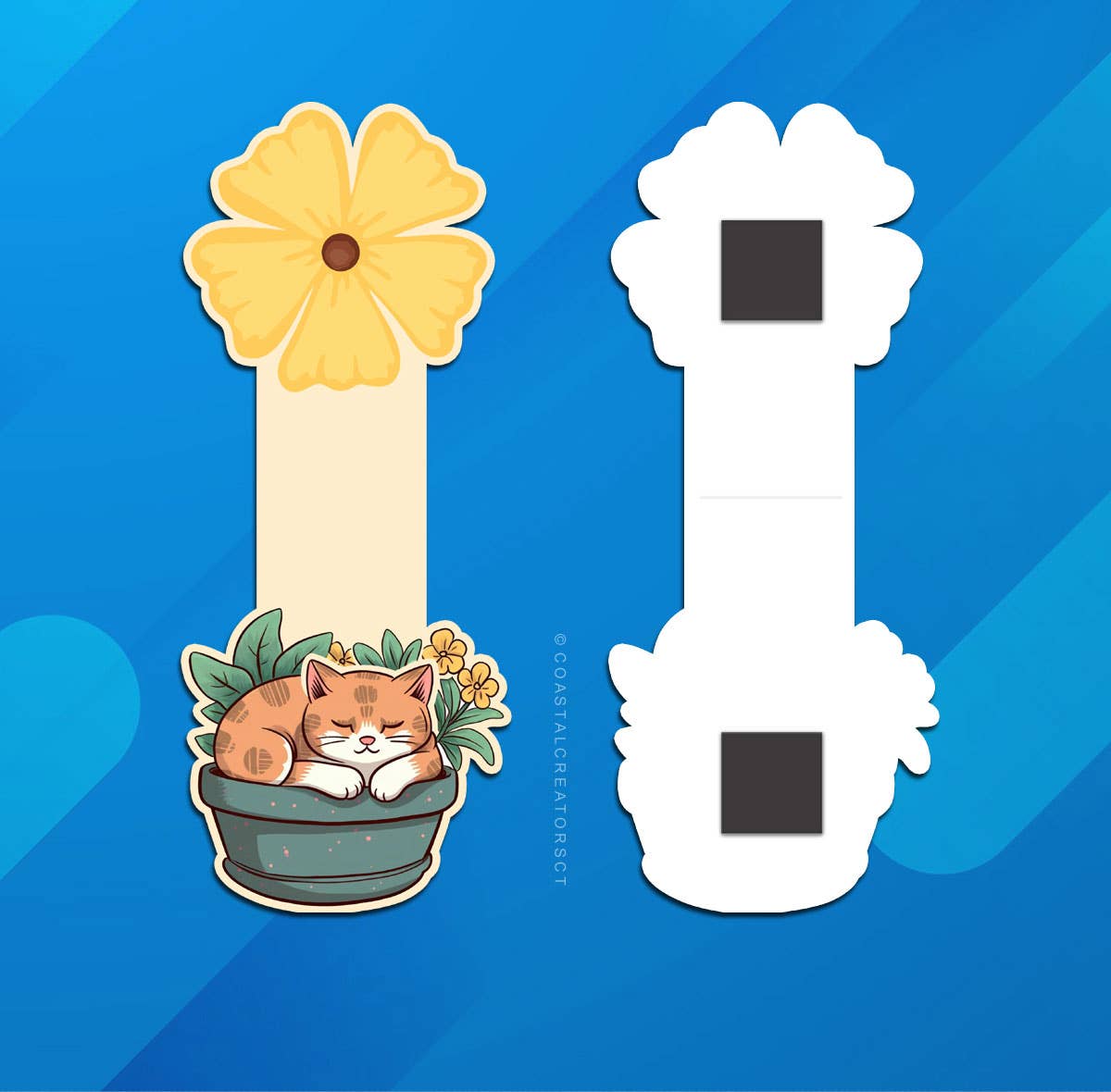 Sleeping Cat Plant Reversible Magnetic Bookmark