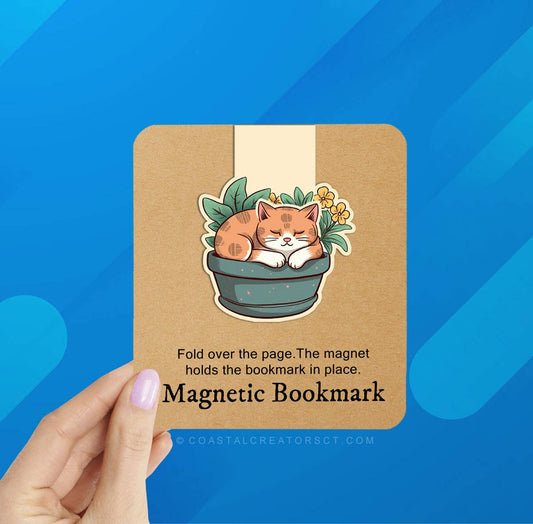 Sleeping Cat Plant Reversible Magnetic Bookmark