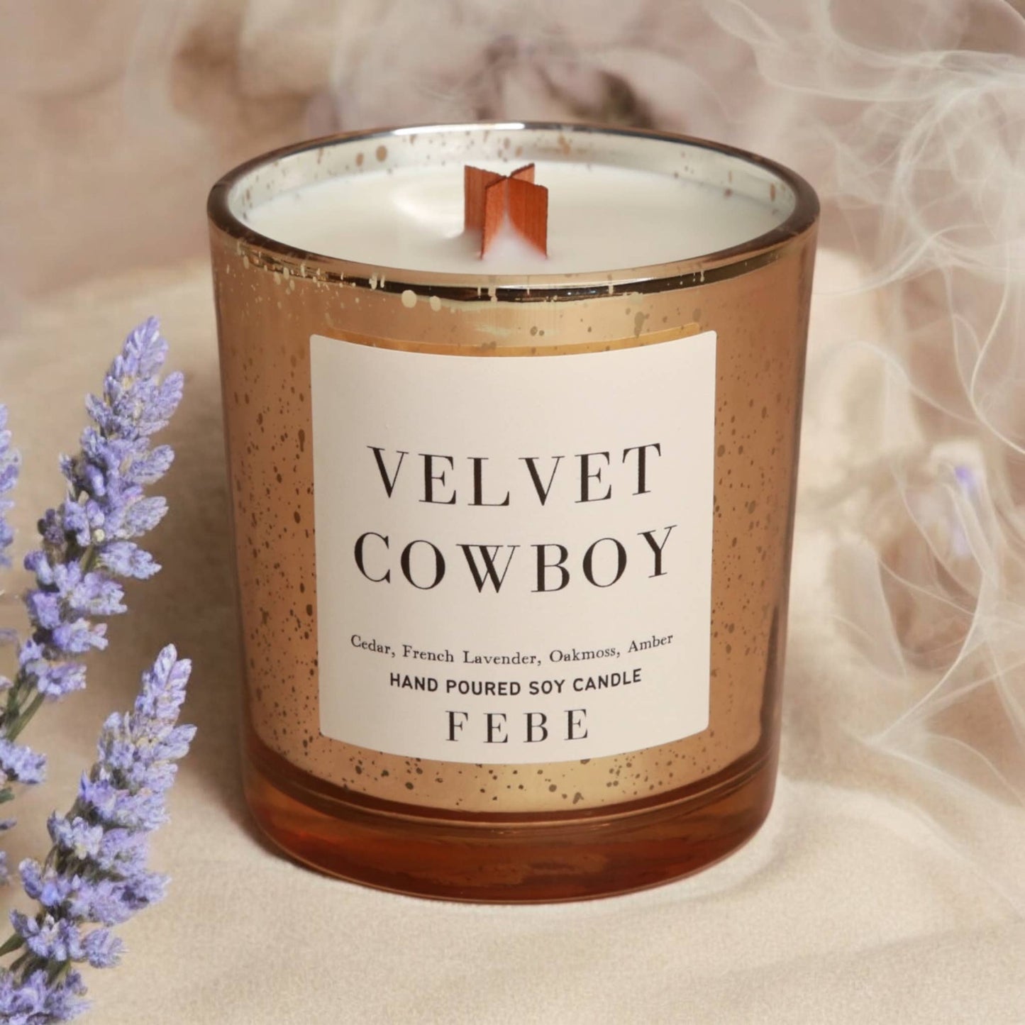 Velvet Cowboy - Cedarwood + Lavender Gold Glass Candle