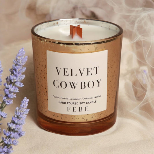 Velvet Cowboy - Cedarwood + Lavender Gold Glass Candle