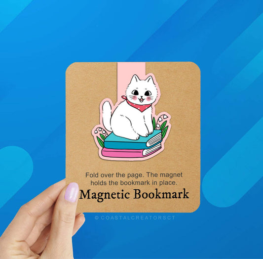 Pink Cats on Books Reversible Magnetic Bookmark