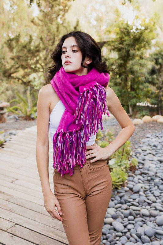 Colorful Speckle Frayed Border Bohemian Scarf
