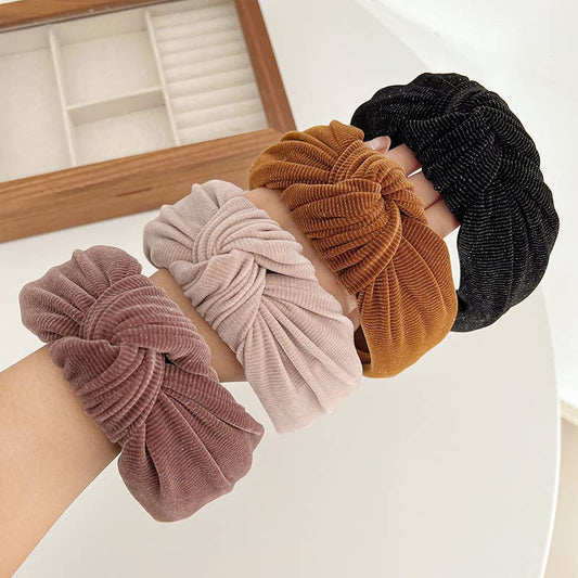 Corduroy Metallic Detail Wide Knot Headband