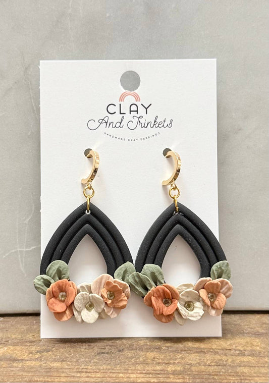Fall Floral Teardrop Hoop Dangle Earrings