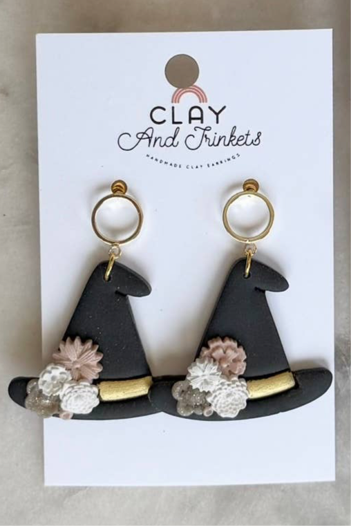 Witch Hat / Floral Bat Dangle Earrings