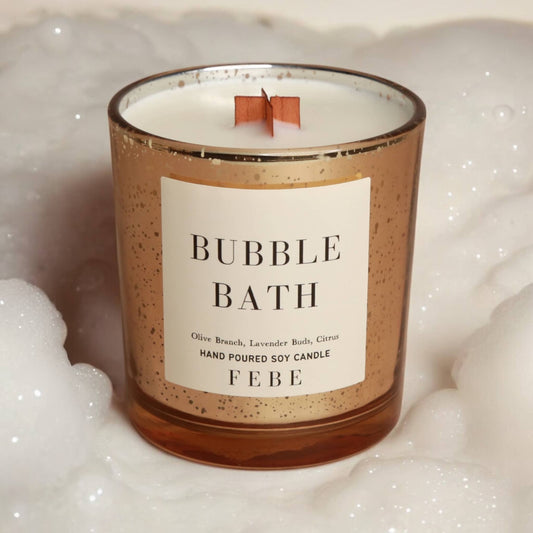 Bubble Bath - Lavender + Olive Branch Gold Glass Candle