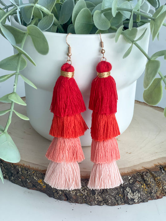 Free Fall Tassel Earrings "Reds"